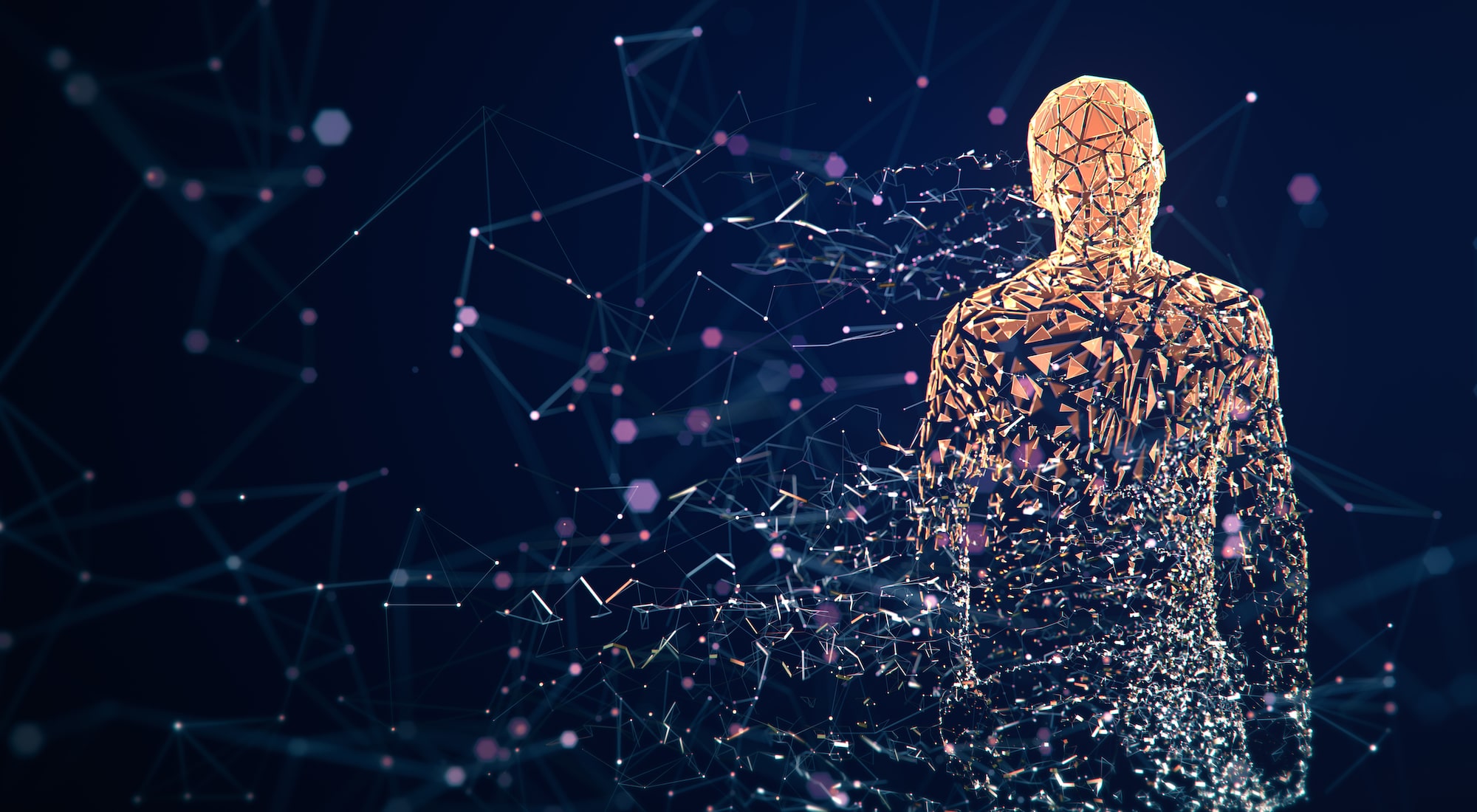 Digital Avatar / Artificial Intelligence (Orange, Copy Space)